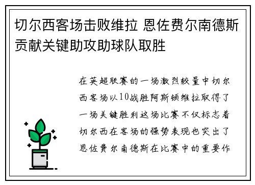 切尔西客场击败维拉 恩佐费尔南德斯贡献关键助攻助球队取胜 切尔西客场击败维拉 恩佐费尔南德斯贡献关键助攻助球队取胜